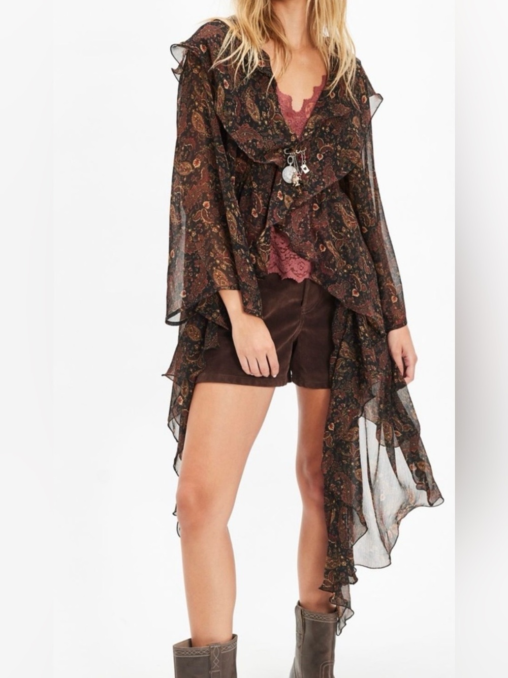 NWT Free People High Low Paisley Duster